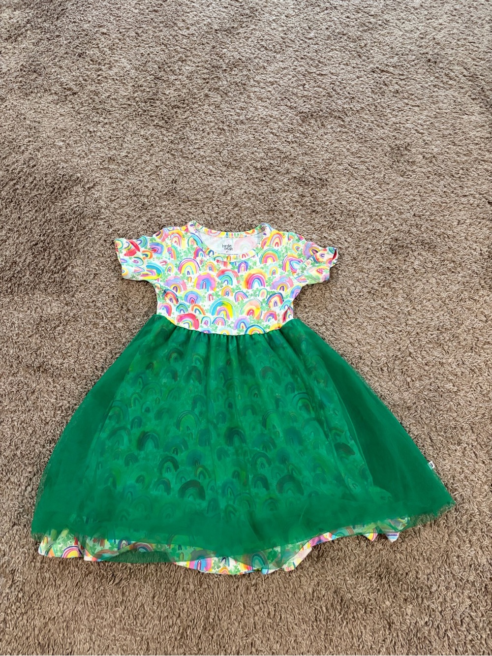 Birdie Bean Vibrant Rainbow Pattern W/ Green Tulle Overlay Size 4T